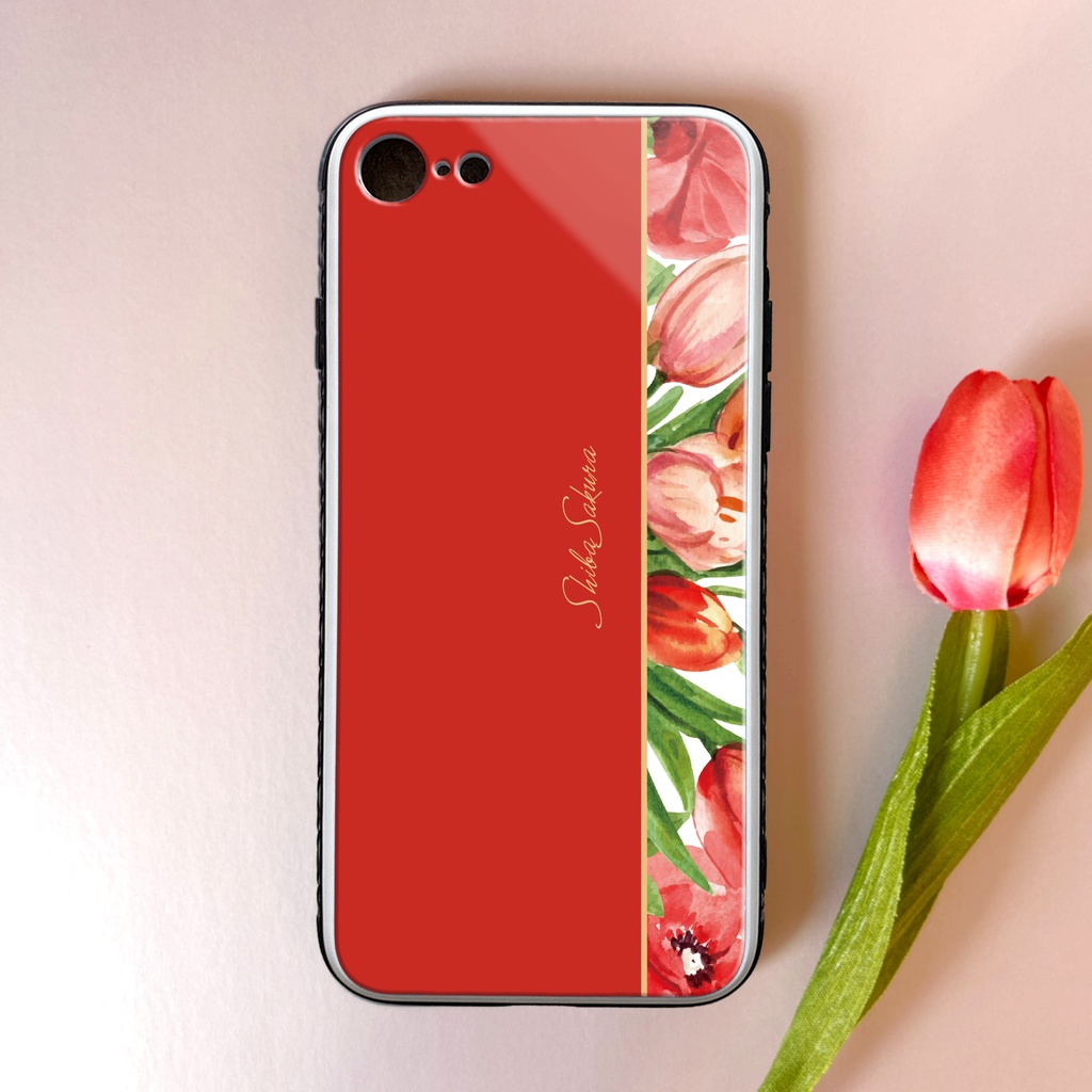 チューリップのガラススマホケース(レッド) iPhone17e Air iphone16 チューリップ 春 スマホケース iphone15 iphone13 iphone14