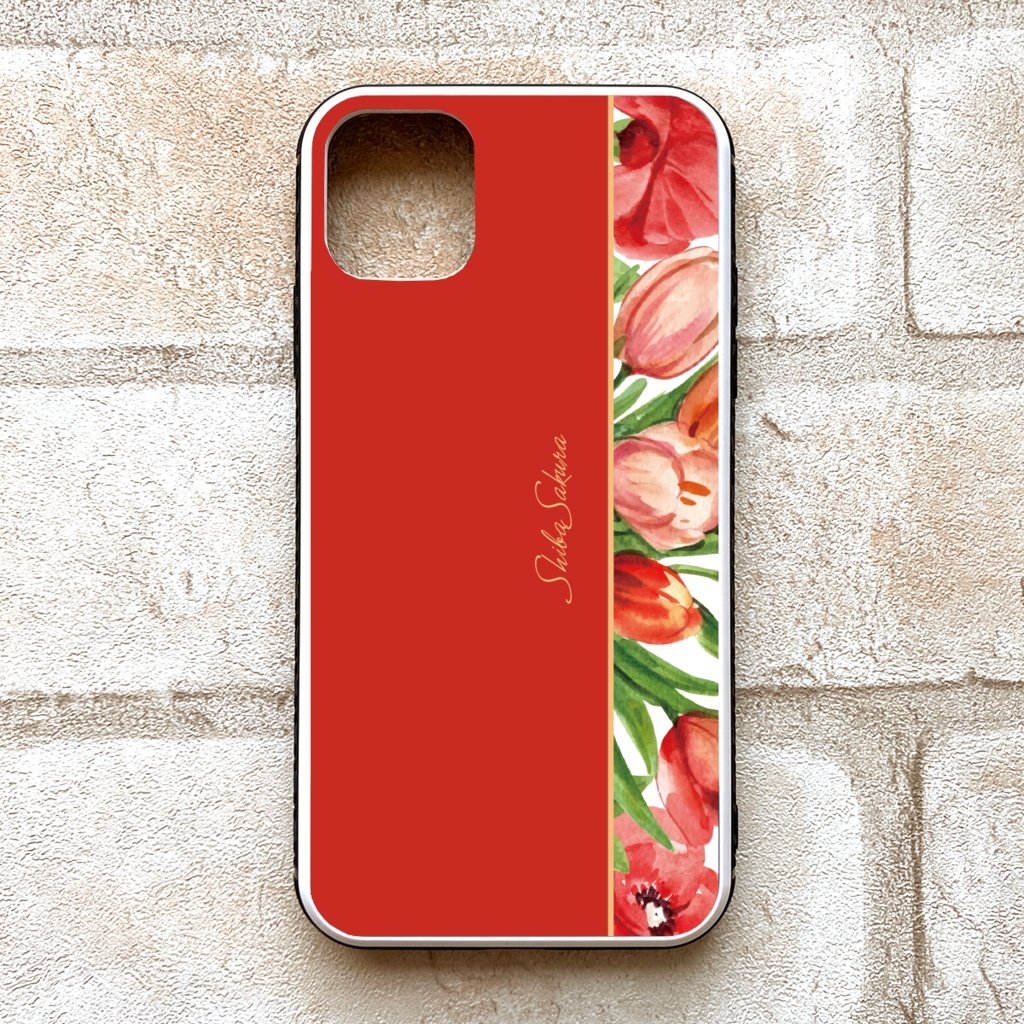 チューリップのガラススマホケース(レッド) iPhone17 Air iphone16 チューリップ 春 スマホケース iphone15 iphone13 iphone14