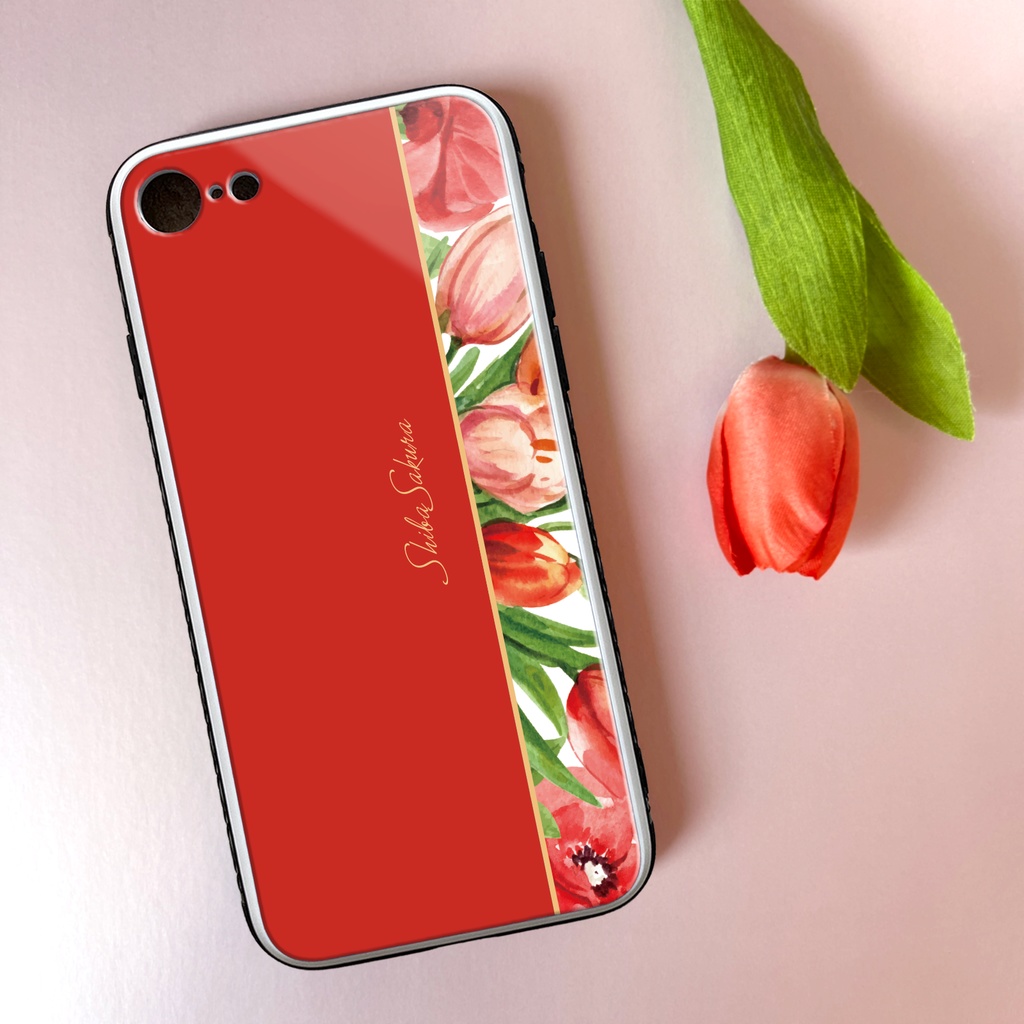 チューリップのガラススマホケース(レッド) iPhone17e Air iphone16 チューリップ 春 スマホケース iphone15 iphone13 iphone14