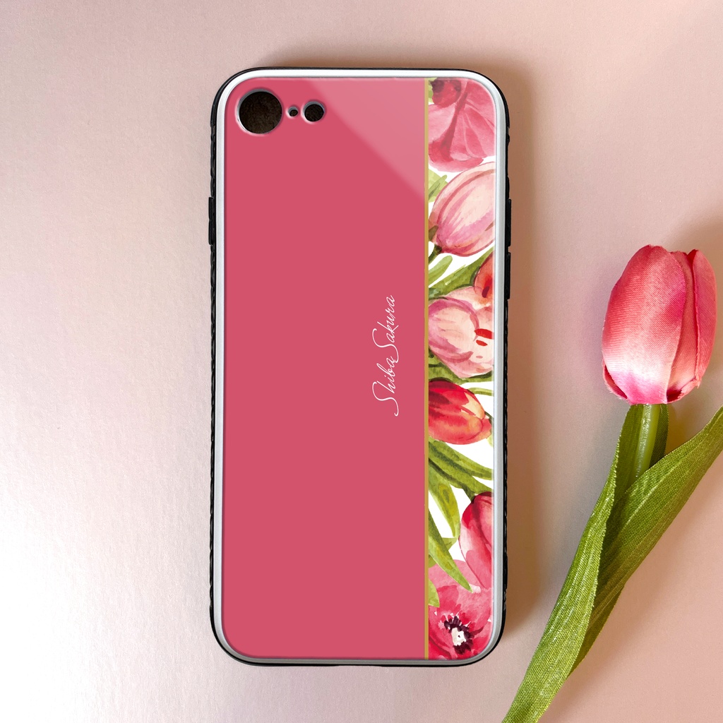 チューリップのガラススマホケース(フューシャピンク) iphone16 iPhone17e Air チューリップ 春 スマホケース iphone15 iphone13 iphone14