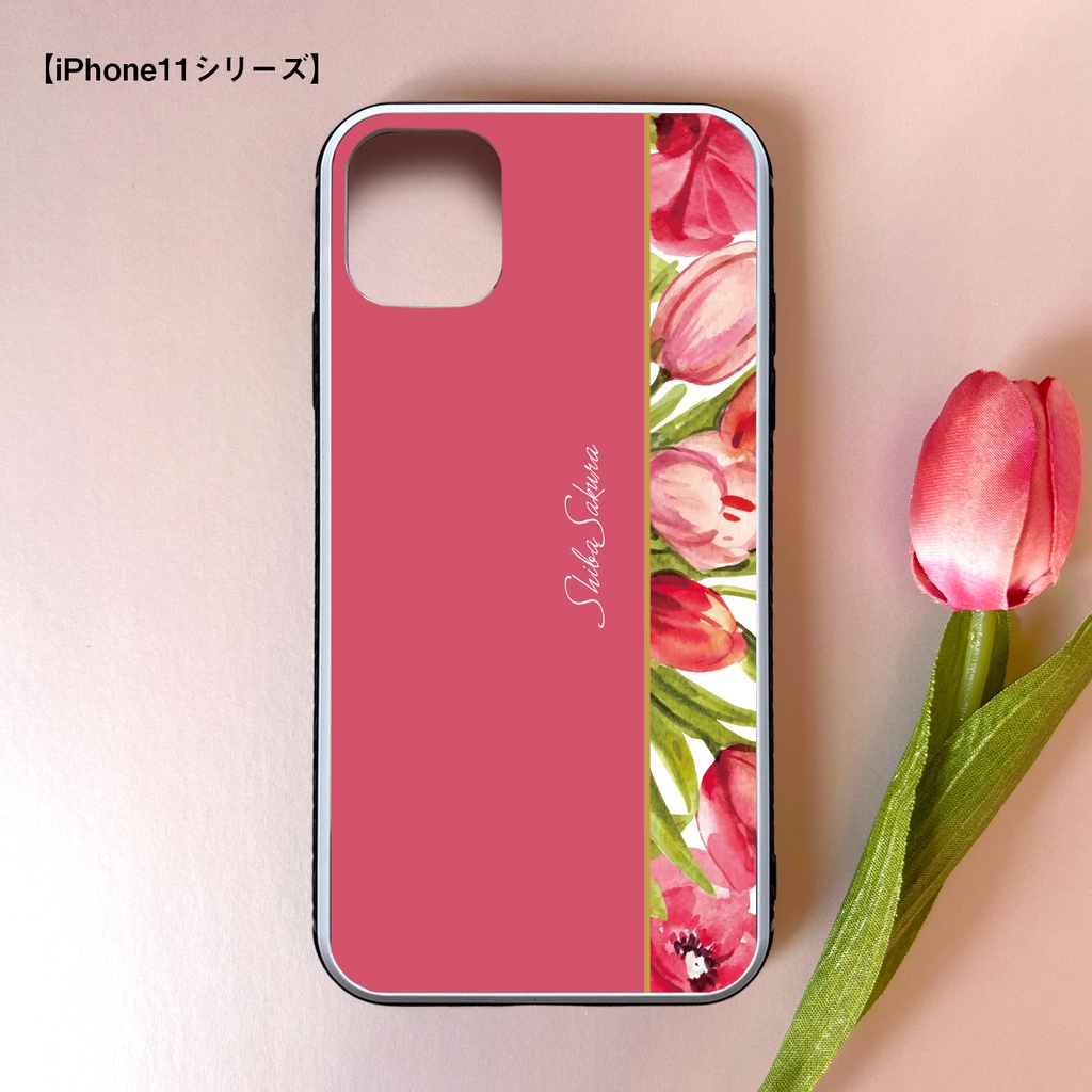 チューリップのガラススマホケース(フューシャピンク) iphone16 iPhone17e Air チューリップ 春 スマホケース iphone15 iphone13 iphone14