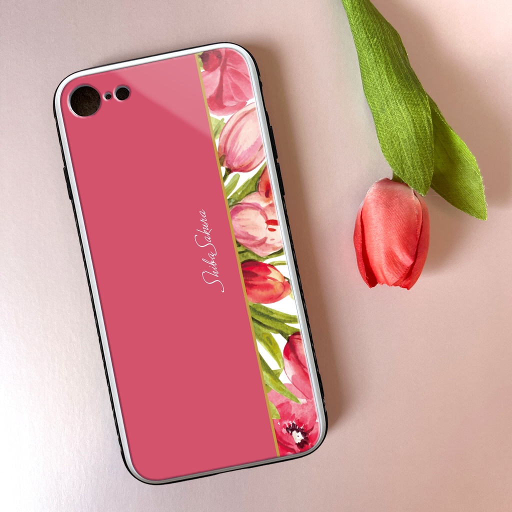 チューリップのガラススマホケース（フューシャピンク） iphone16 iPhone17e Air チューリップ 春 スマホケース iphone15 iphone13 iphone14