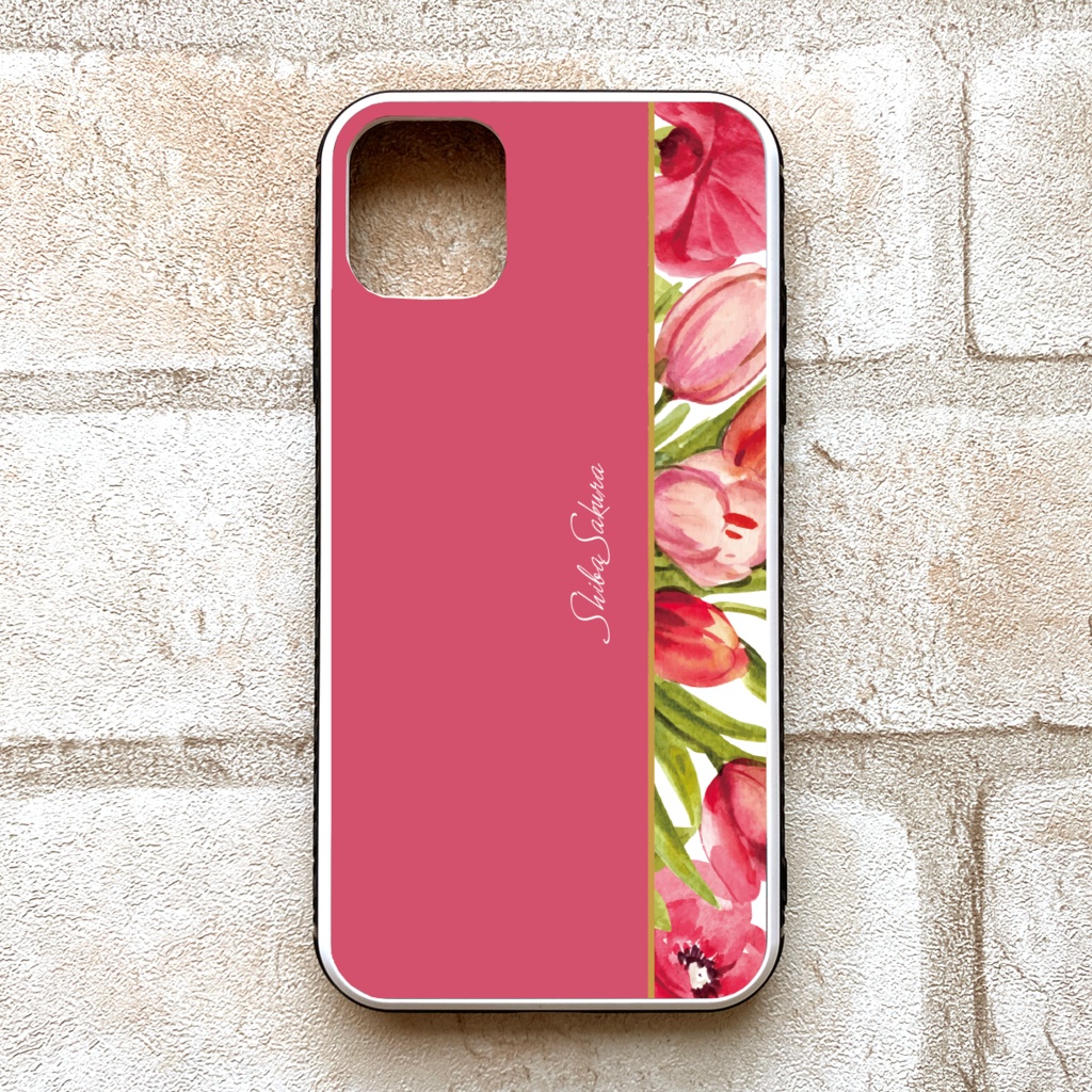 チューリップのガラススマホケース(フューシャピンク) iphone16 iPhone17 Air チューリップ 春 スマホケース iphone15 iphone13 iphone14