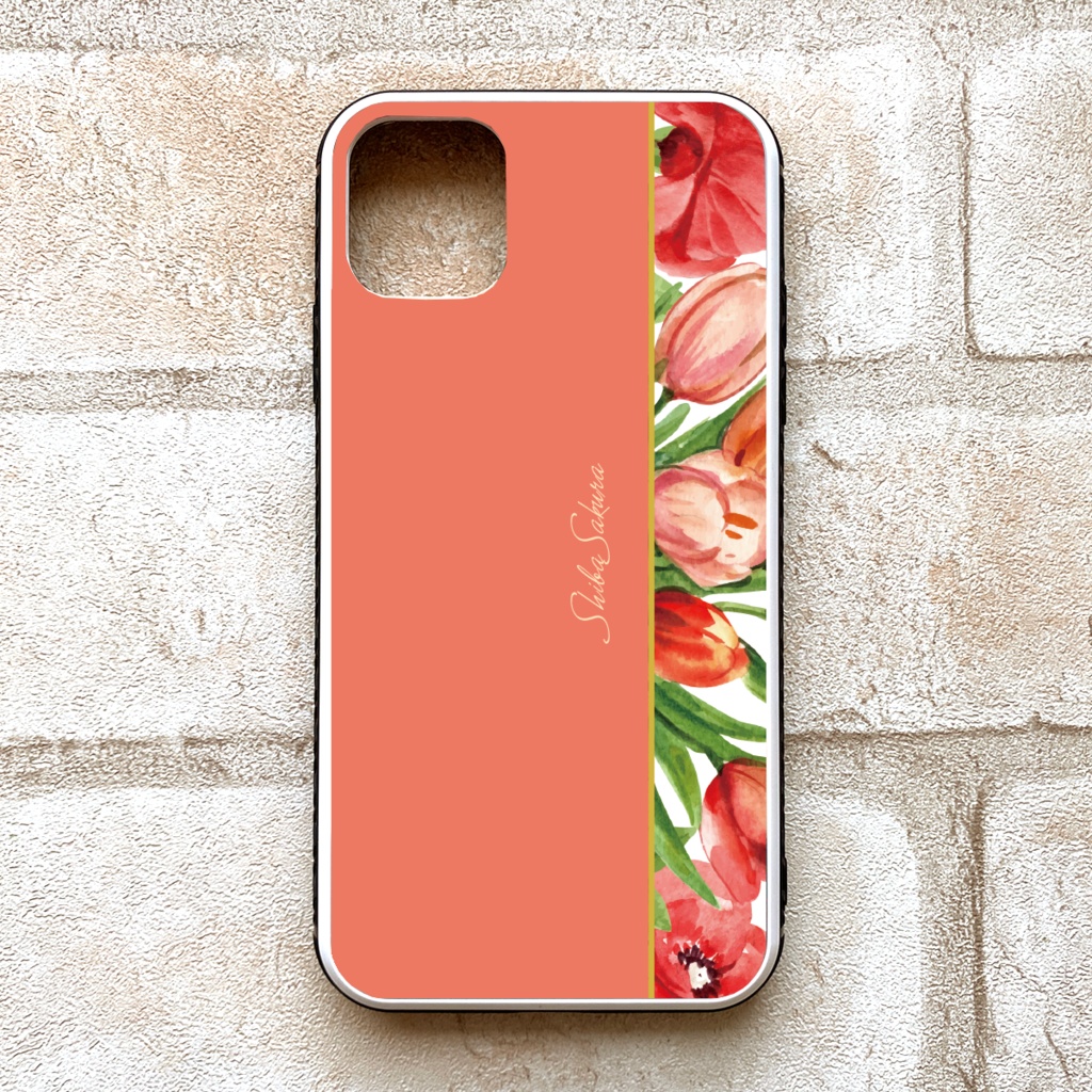 チューリップのガラススマホケース(コーラルピンク) iphone16 iPhone17 Air チューリップ 春 スマホケース iphone15 iphone13 iphone14