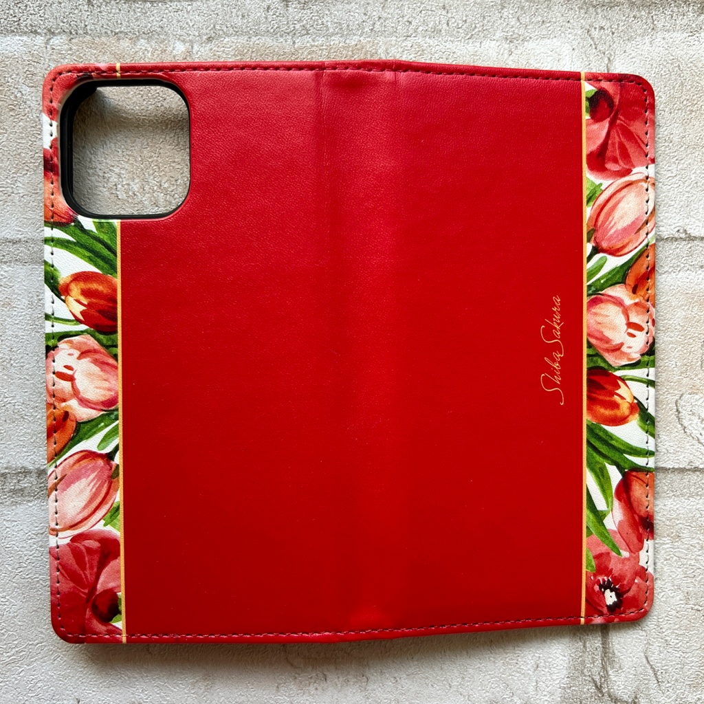 チューリップの手帳型スマホケース(レッド) iPhone17 Air iphone14 iphone16e iphone15 全機種対応 花 手帳型 スマホケース チューリップ 春
