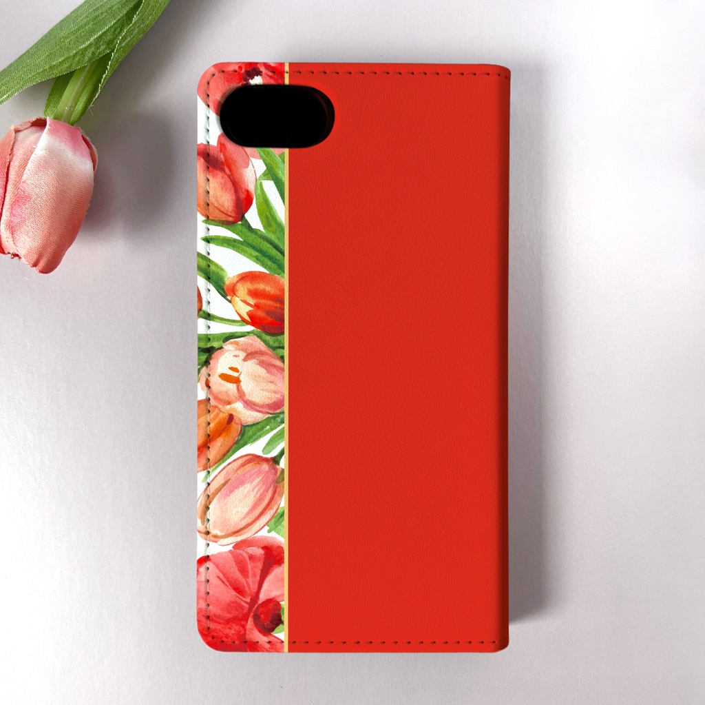 チューリップの手帳型スマホケース(レッド) iPhone17e Air iphone14 iphone16e iphone15 全機種対応 花 手帳型 スマホケース チューリップ 春