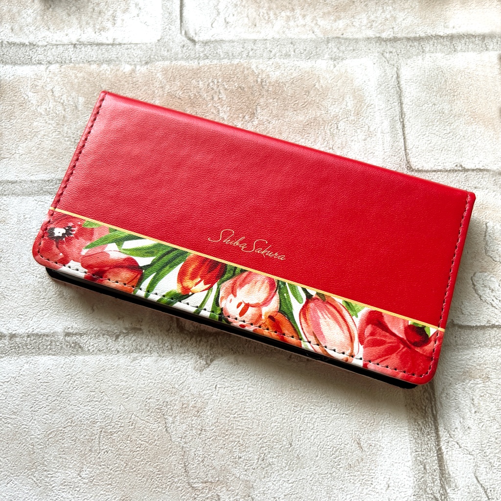 チューリップの手帳型スマホケース(レッド) iPhone17 Air iphone14 iphone16e iphone15 全機種対応 花 手帳型 スマホケース チューリップ 春