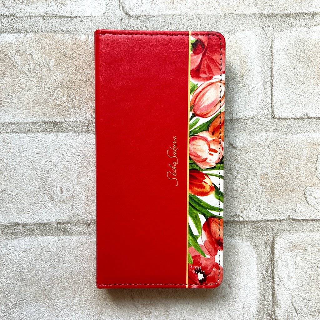 チューリップの手帳型スマホケース(レッド) iPhone17 Air iphone14 iphone16e iphone15 全機種対応 花 手帳型 スマホケース チューリップ 春