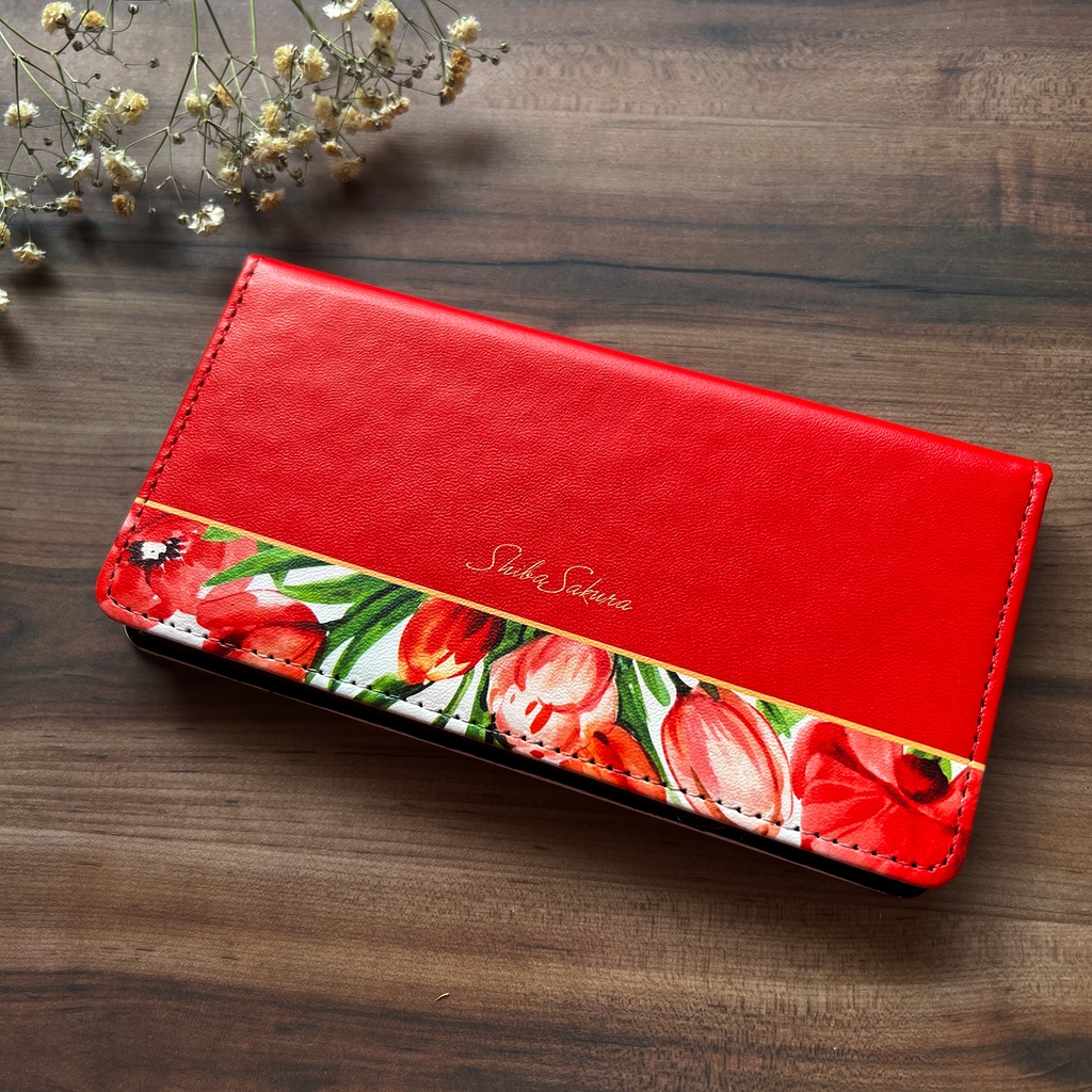 チューリップの手帳型スマホケース(レッド) iPhone17 Air iphone14 iphone16e iphone15 全機種対応 花 手帳型 スマホケース チューリップ 春