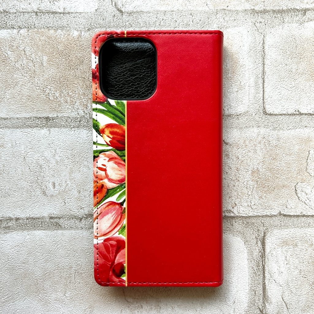 チューリップの手帳型スマホケース(レッド) iPhone17 Air iphone14 iphone16e iphone15 全機種対応 花 手帳型 スマホケース チューリップ 春