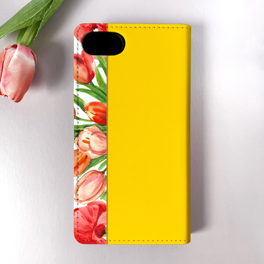 チューリップの手帳型スマホケース(イエロー) iPhone17e Air iphone14 iphone16e iphone15 全機種対応 花 手帳型 スマホケース チューリップ 春