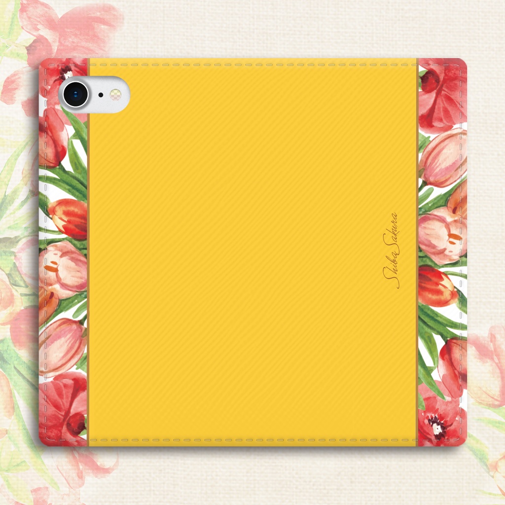 チューリップの手帳型スマホケース(イエロー) iPhone17 Air iphone14 iphone16e iphone15 全機種対応 花 手帳型 スマホケース チューリップ 春