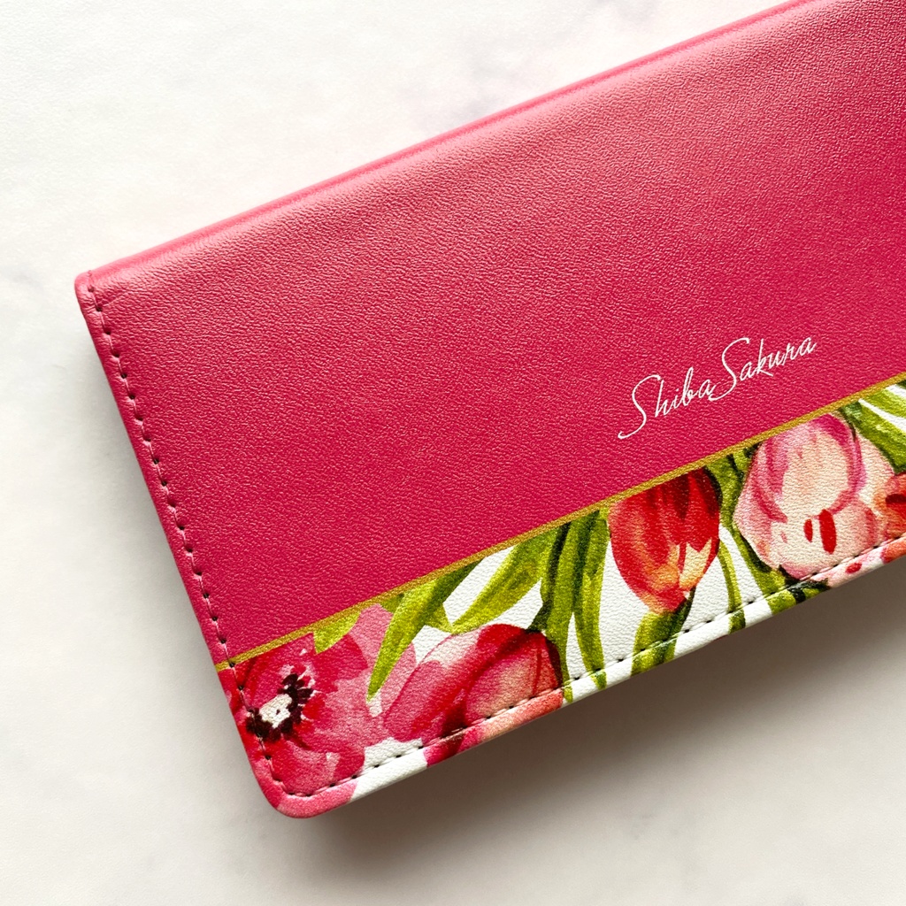 チューリップの手帳型スマホケース(フューシャピンク) iPhone17 Air iphone14 iphone16e iphone15 全機種対応 花 手帳型 スマホケース チューリップ 春