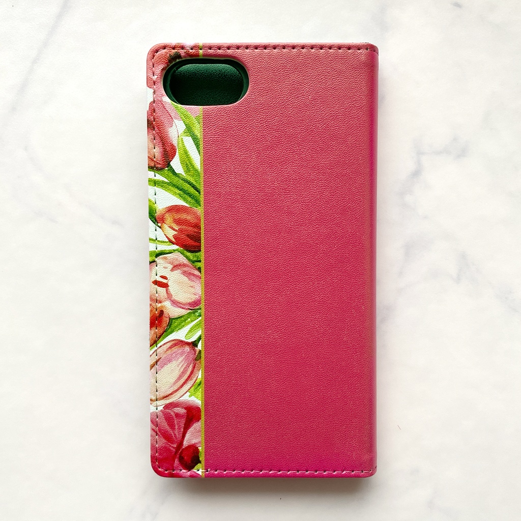 チューリップの手帳型スマホケース(フューシャピンク) iPhone17 Air iphone14 iphone16e iphone15 全機種対応 花 手帳型 スマホケース チューリップ 春