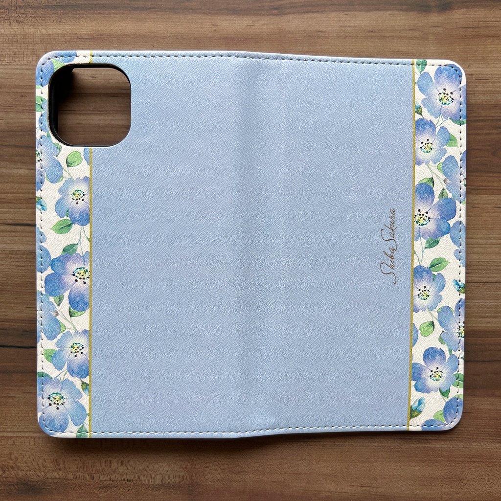 ネモフィラの手帳型スマホケース(ベビーブルー) ネモフィラ iPhone17 Air iphone15 iphone14 iphone16e 全機種対応 春 夏 手帳型 SE3 第3世代