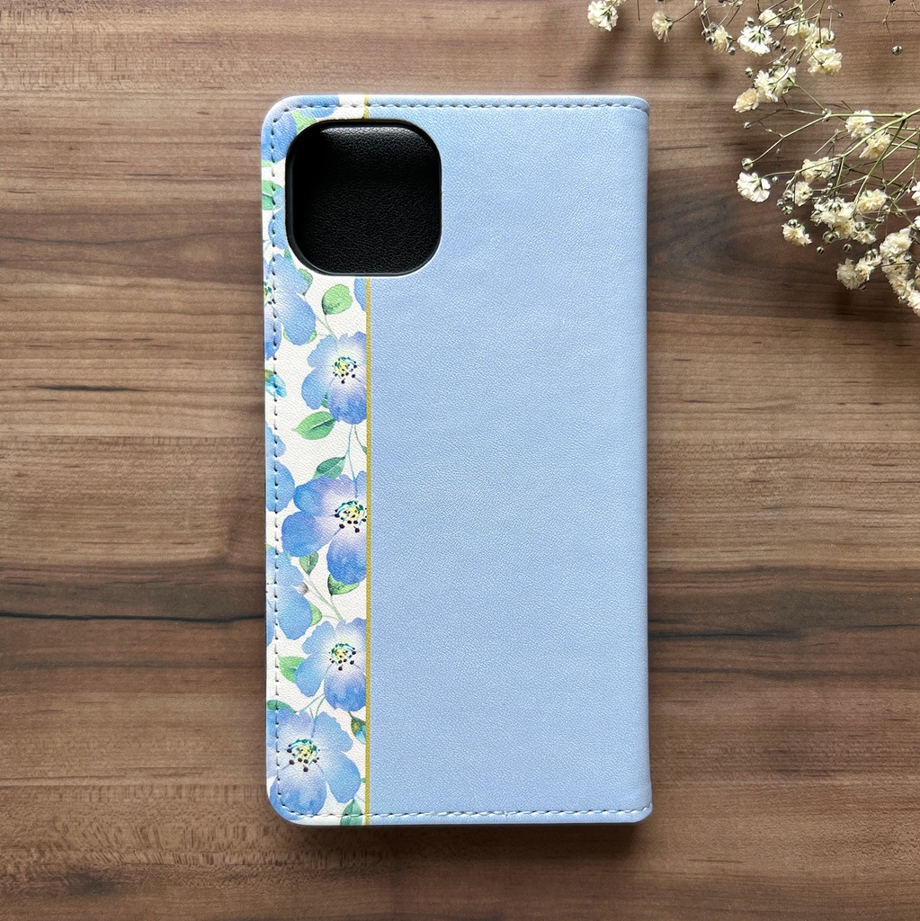 ネモフィラの手帳型スマホケース(ベビーブルー) ネモフィラ iPhone17 Air iphone15 iphone14 iphone16e 全機種対応 春 夏 手帳型 SE3 第3世代