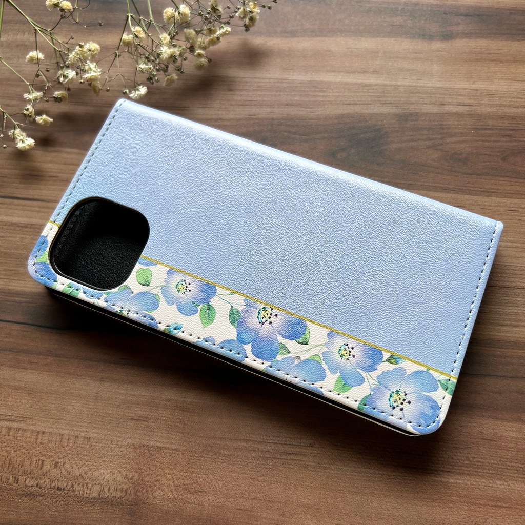 ネモフィラの手帳型スマホケース(ベビーブルー) ネモフィラ iPhone17 Air iphone15 iphone14 iphone16e 全機種対応 春 夏 手帳型 SE3 第3世代