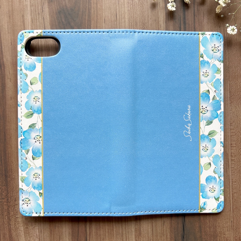 ネモフィラの手帳型スマホケース(スカイブルー) ネモフィラ iphone15 iphone14 iphone16e 全機種対応 春 夏 手帳型 SE3 第3世代