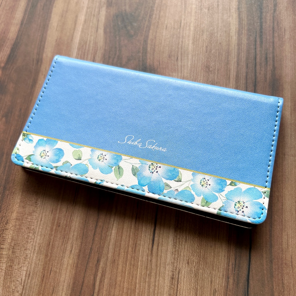 ネモフィラの手帳型スマホケース(スカイブルー) ネモフィラ iphone15 iphone14 iphone16e 全機種対応 春 夏 手帳型 SE3 第3世代