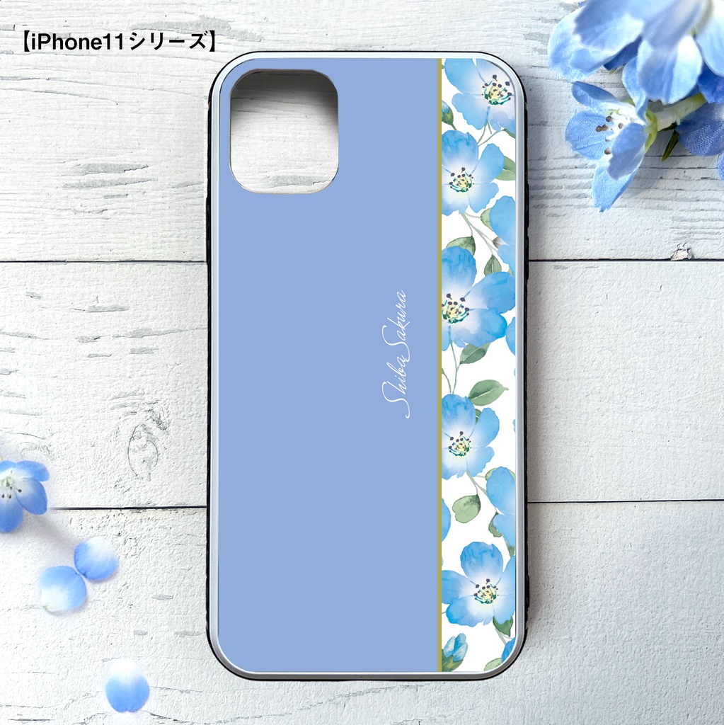 ネモフィラのガラススマホケース(ゼニスブルー) ネモフィラ iPhone17 Air iphone16 iphone15 夏 春 花 SE3 第3世代 iphone13 iphone14