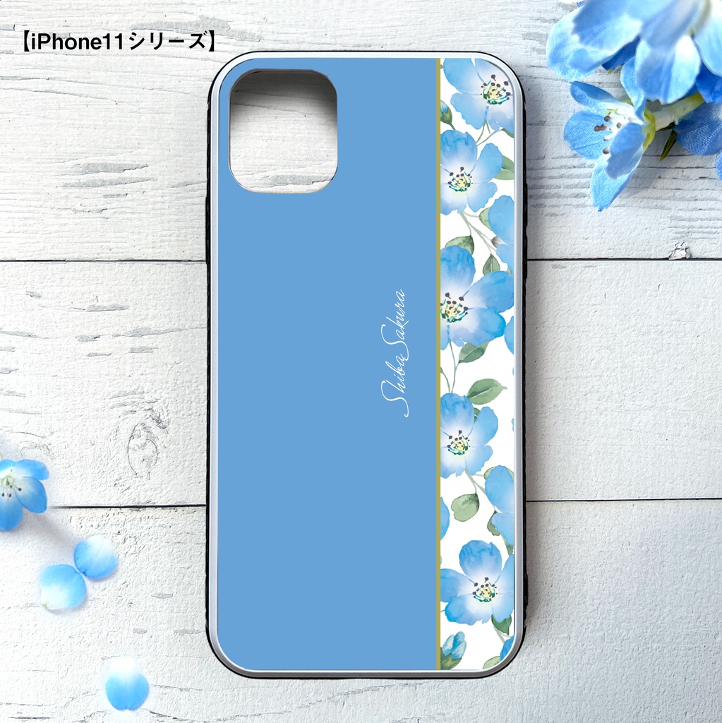 ネモフィラのガラススマホケース(スカイブルー) ネモフィラ iphone16 iPhone17 Air iphone15 夏 春 花 SE3 第3世代 iphone13 iphone14