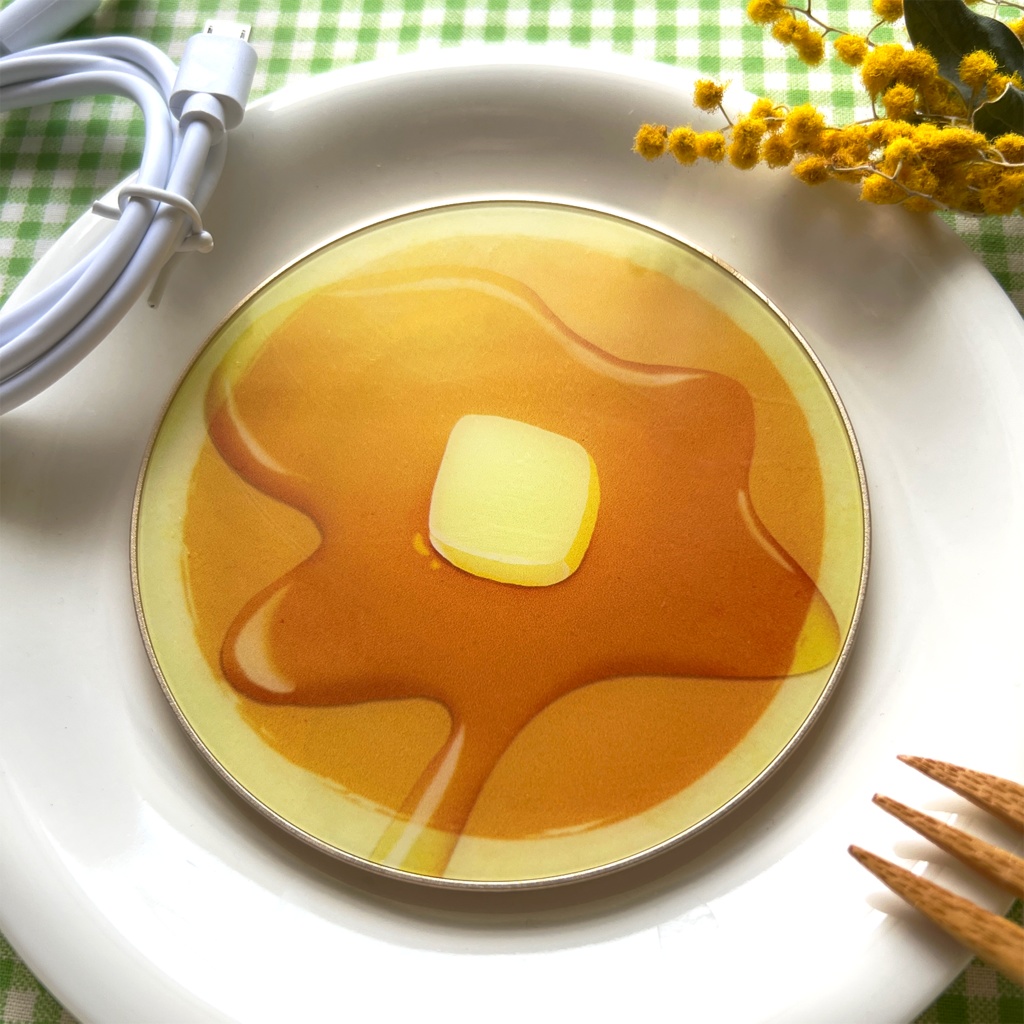 つやつやパンケーキのモバイルバッテリー Qi ワイヤレス 充電器 ホットケーキ