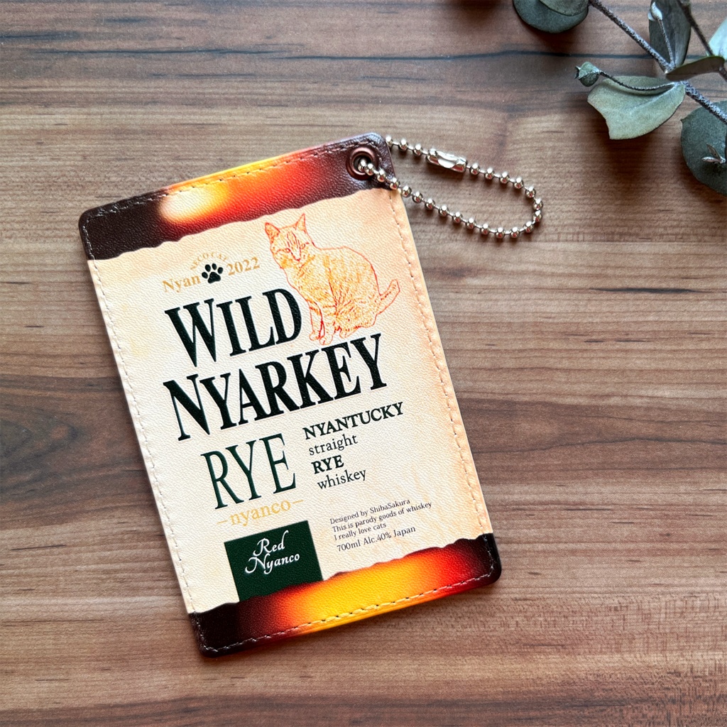 【7colors】ウイスキーにゃんこのパスケース 猫 定期入れ 酒 メンズ カードケース