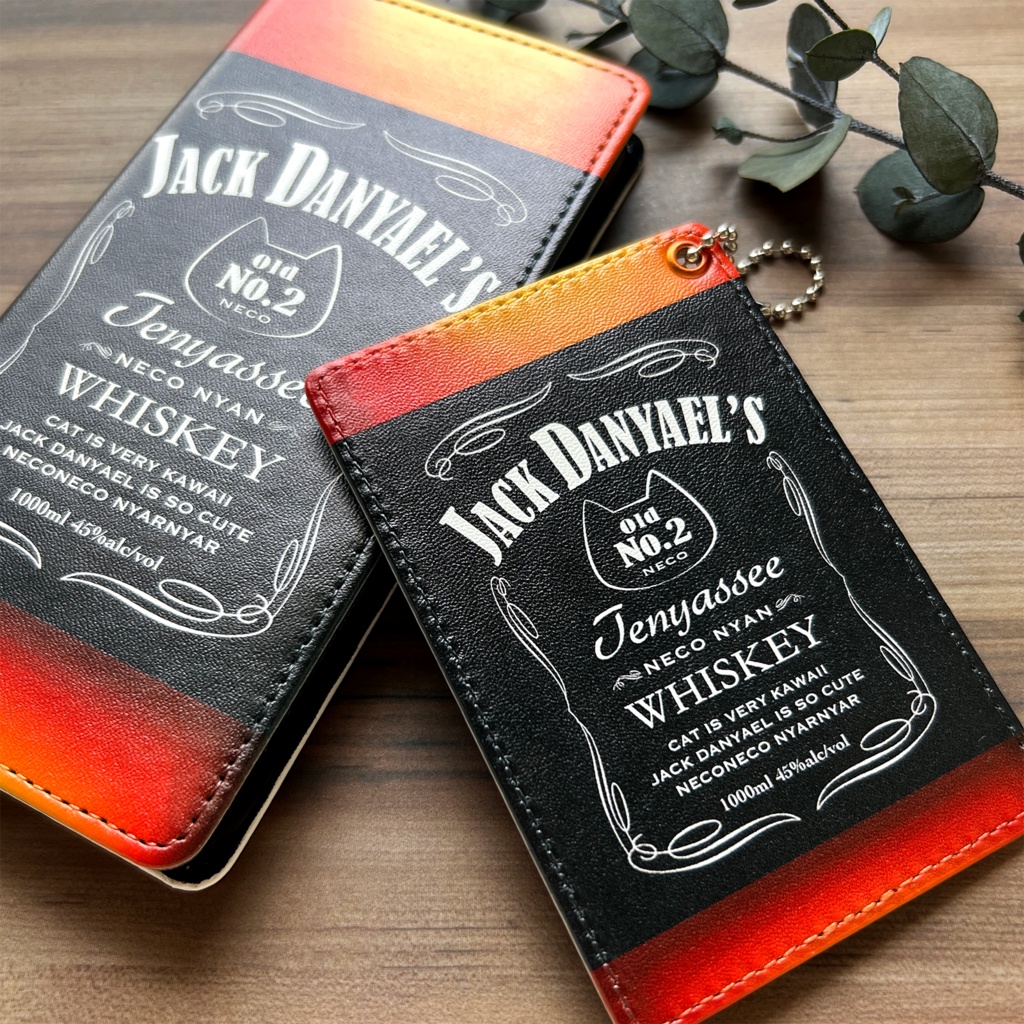 【7colors】ウイスキーにゃんこのパスケース 猫 定期入れ 酒 メンズ カードケース