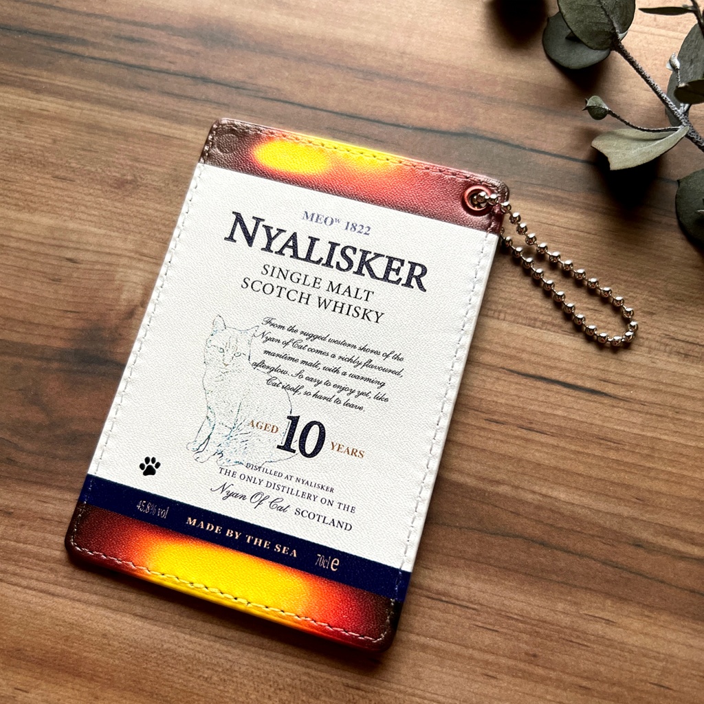 【7colors】ウイスキーにゃんこのパスケース 猫 定期入れ 酒 メンズ カードケース