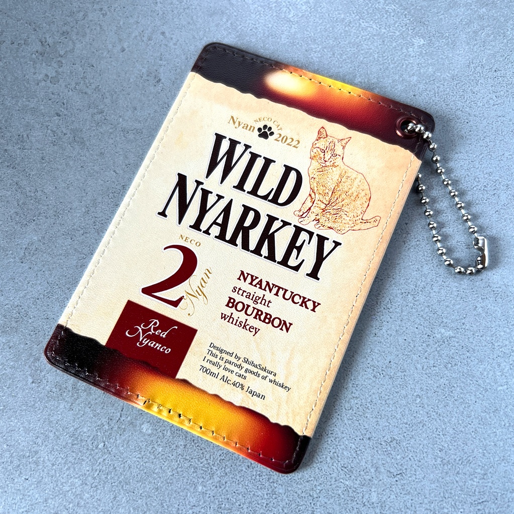 【7colors】ウイスキーにゃんこのパスケース 猫 定期入れ 酒 メンズ カードケース
