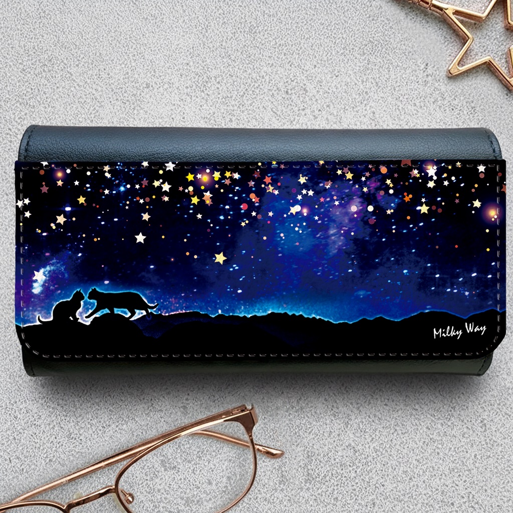 星空デートの猫 メガネケース 宇宙 黒猫