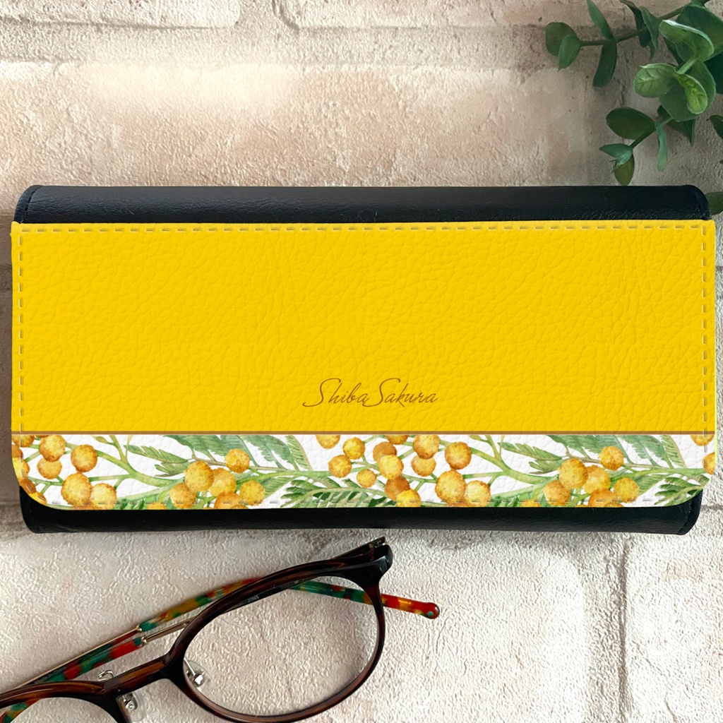 春のミモザのメガネケース(イエロー) 花 ミモザ メガネケース 小物入れ 春