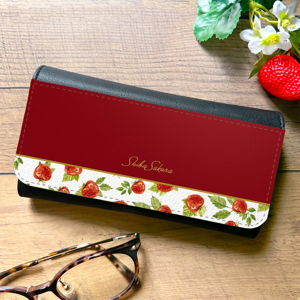 ワイルドストロベリーのメガネケース(赤)イチゴ 花