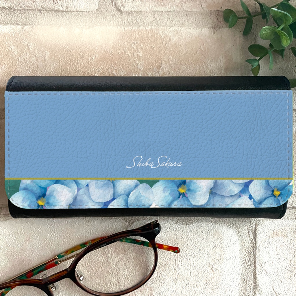 梅雨の紫陽花のメガネケース(薄青) アジサイ 花 メガネケース