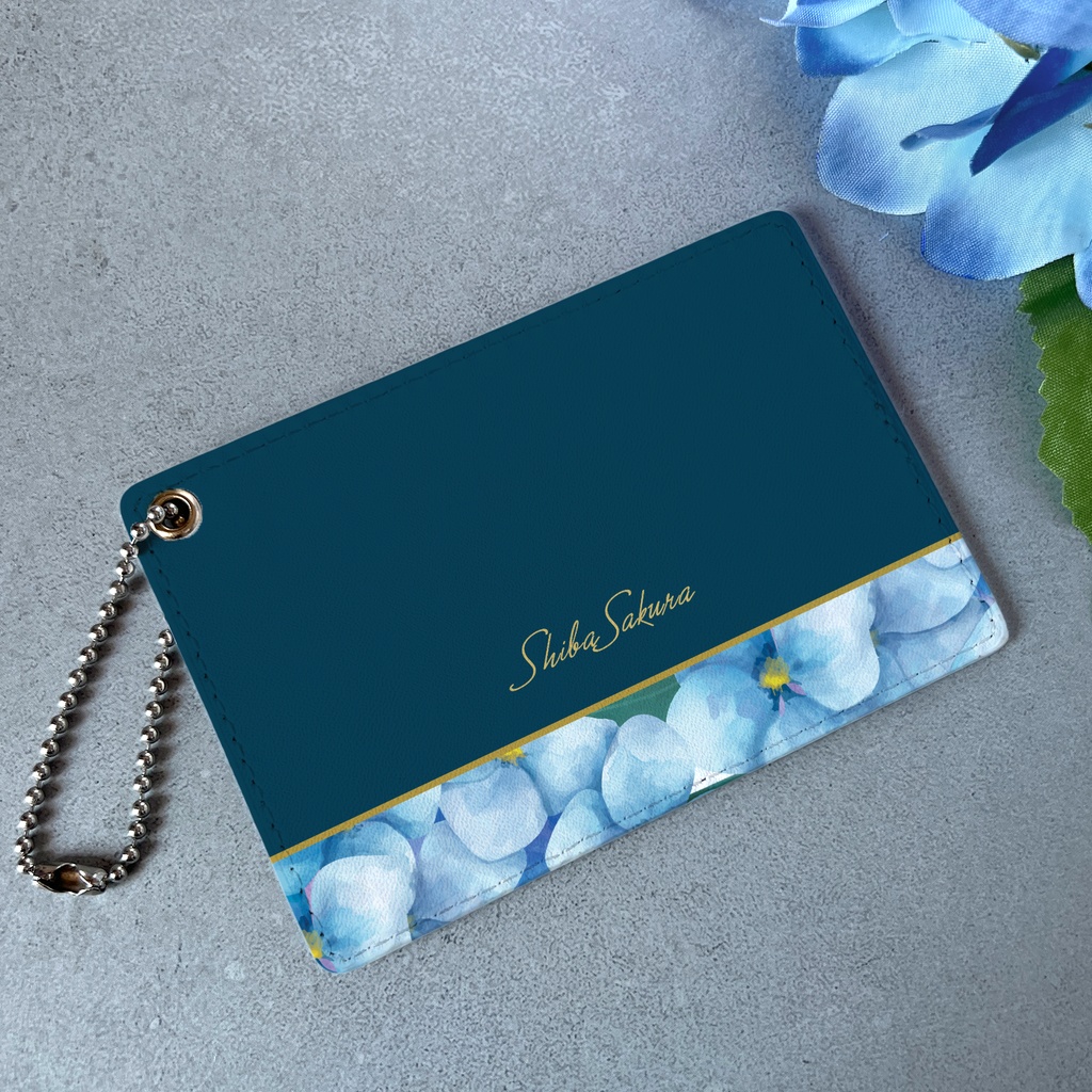 梅雨の紫陽花のパスケース 紫陽花 花 定期入れ カードケース