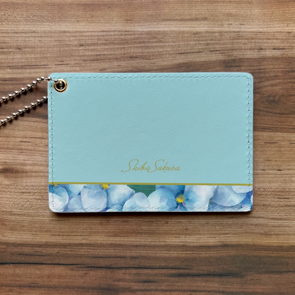 梅雨の紫陽花のパスケース(ライトブルー) 紫陽花 花 定期入れ カードケース