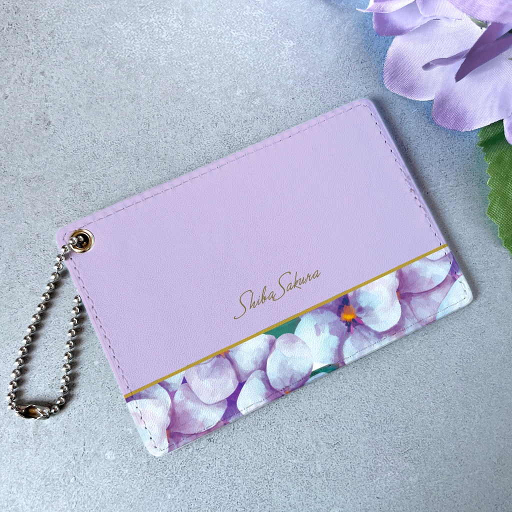 梅雨の紫陽花のパスケース（薄紫） 紫陽花 花 定期入れ カードケース