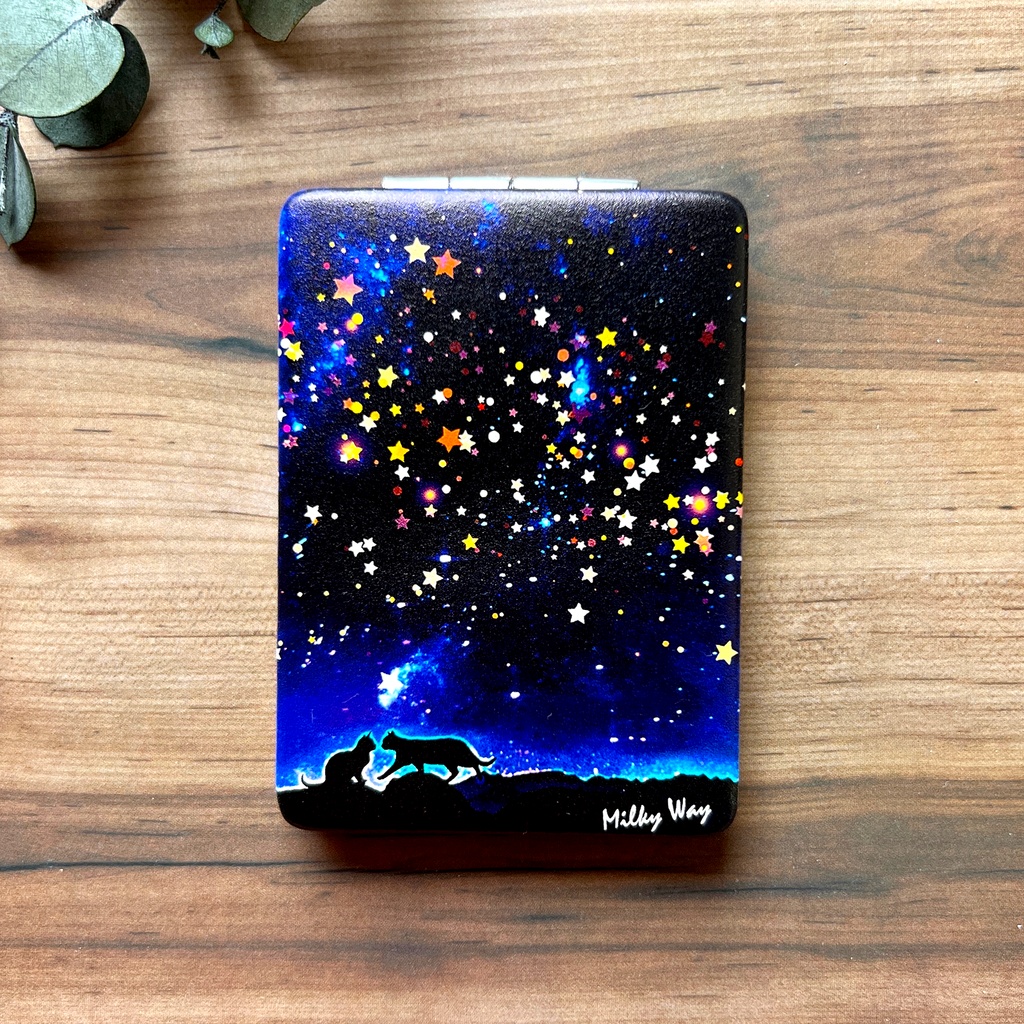 星空デートな猫のコンパクトミラー 猫 黒猫 手鏡 ミラー 宇宙