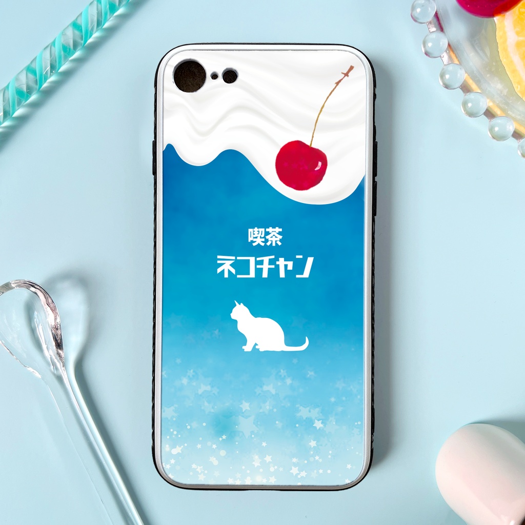 ねこねこクリームソーダのスマホケース（強化ガラス） 猫 宇宙 星 海 メンズ iphone15 iphone16 iphone14 SE3 iPhone17e Air XR 他
