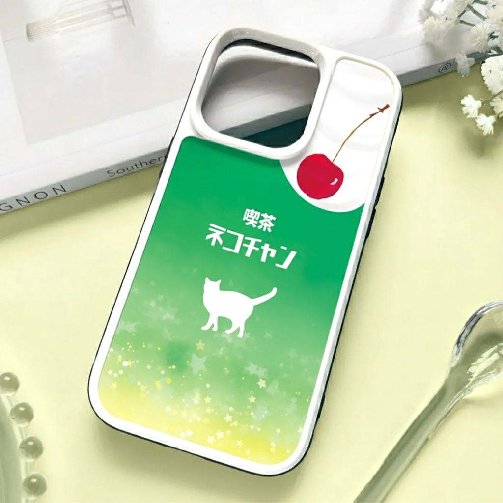 ねこねこメロンクリームソーダのスマホケース(強化ガラス) 猫 宇宙 星 海 メンズ iphone15 iphone16 iPhone17e Air iphone14 SE3 XR 他