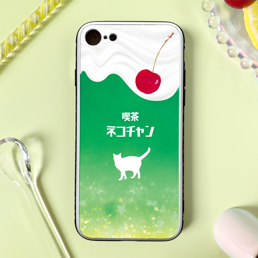 ねこねこメロンクリームソーダのスマホケース(強化ガラス) 猫 宇宙 星 海 メンズ iphone15 iphone16 iPhone17e Air iphone14 SE3 XR 他