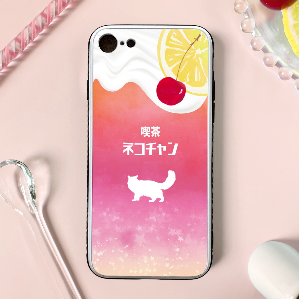 猫と黄昏ピンクレモネード 強化ガラス スマホケース 猫 メンズ iPhone17e Air iphone13 iphone15 iphone16 SE3 XR 他