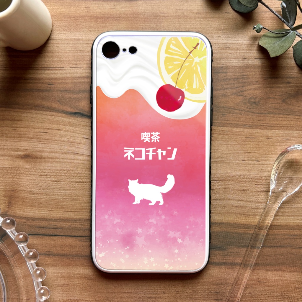猫と黄昏ピンクレモネード 強化ガラス スマホケース 猫 メンズ iphone15 iphone13 SE3 XR 他