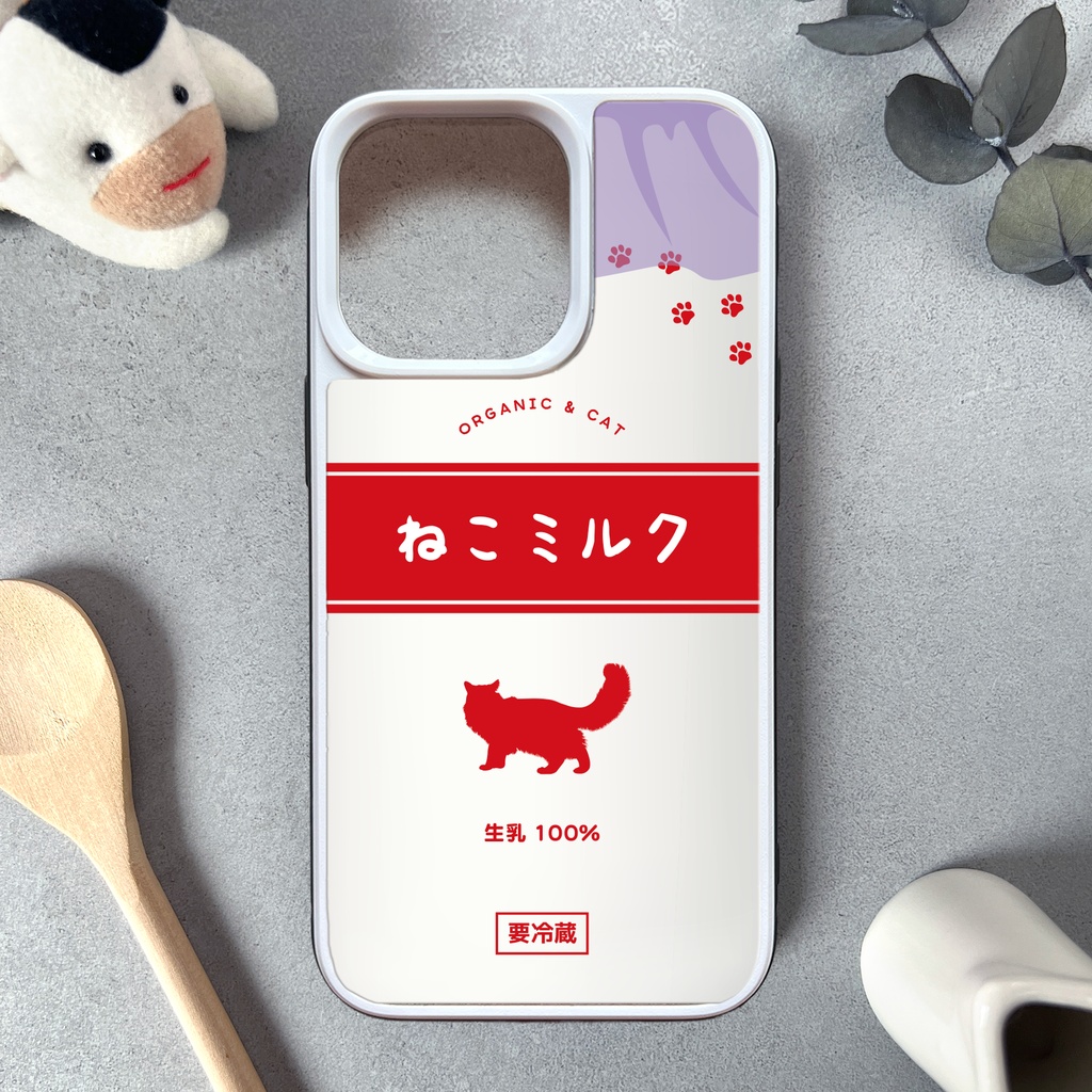 ねこミルクのガラススマホケース(長毛猫/強化ガラス) 猫 動物 黒猫 メンズ iphone15 スマホケース iphone16 iphone13 iphone14 SE 第3世代 iPhone17e Air