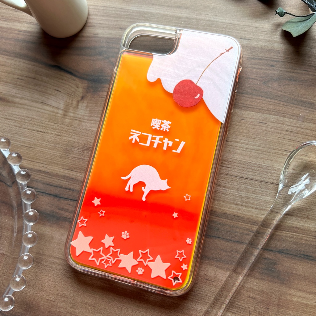 ねこねこオレンジソーダのネオンスマホケース 猫 みかん iphone14 iPhone15 iphone16 iPhone16e XR 他