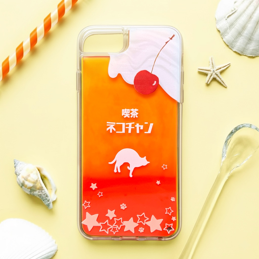 ねこねこオレンジソーダのネオンスマホケース 猫 みかん iphone14 iPhone15 iphone16 iPhone16e XR 他