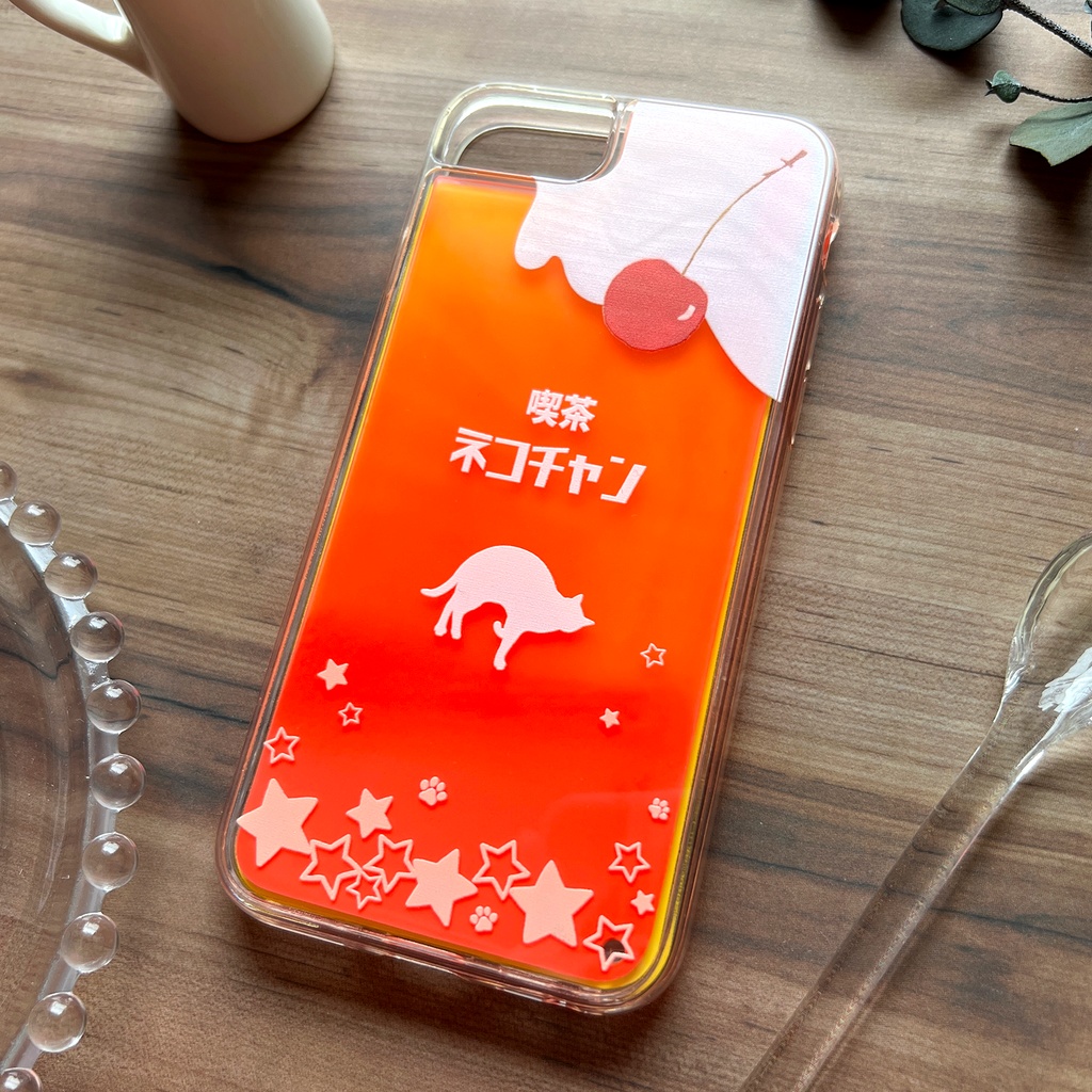 ねこねこオレンジソーダのネオンスマホケース 猫 みかん iphone14 iPhone15 iphone16 iPhone16e XR 他