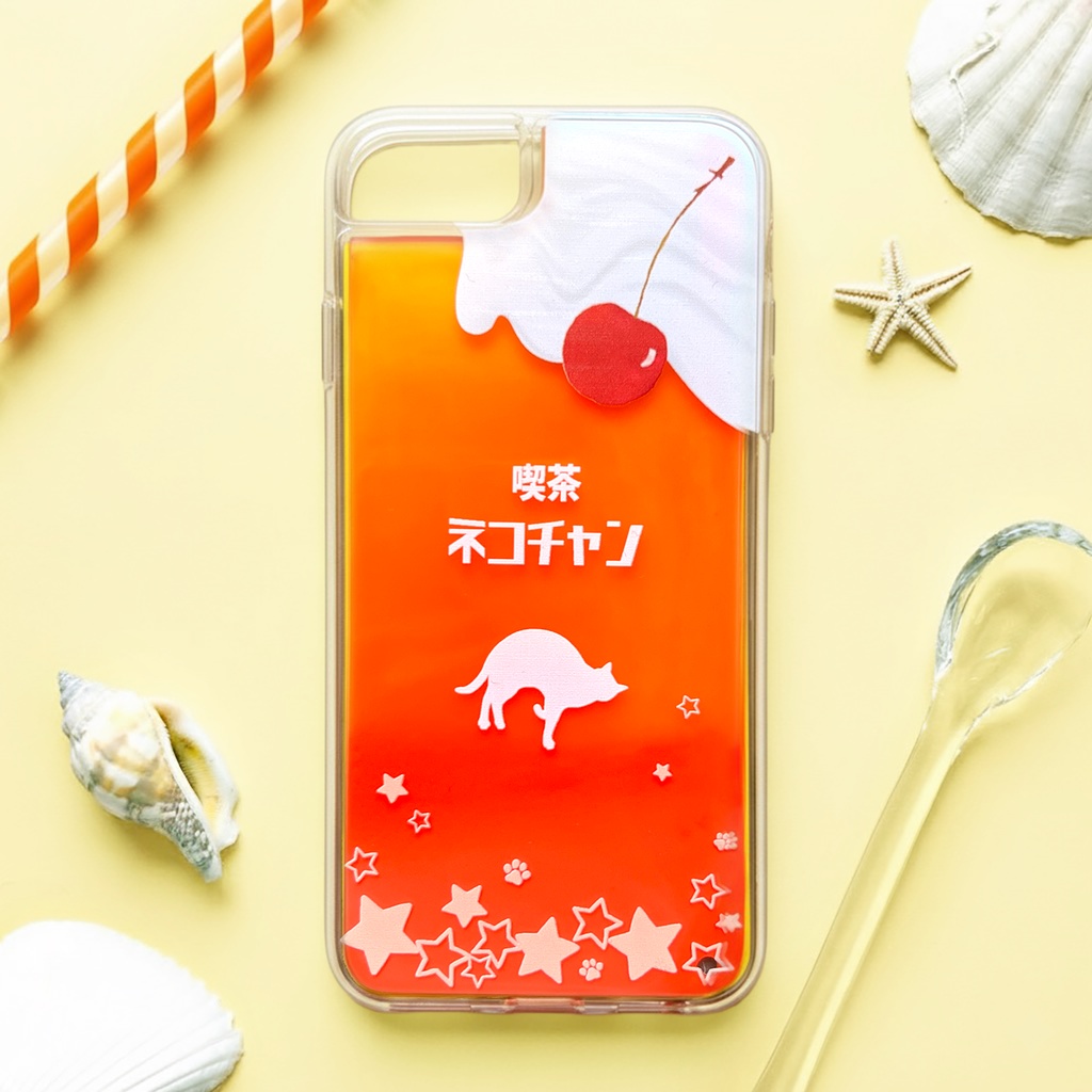 ねこねこオレンジソーダのネオンスマホケース 猫 みかん iphone14 iPhone15 iphone16 iPhone16e XR 他