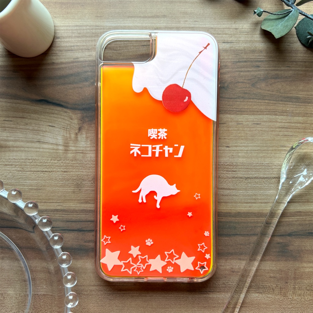 ねこねこオレンジソーダのネオンスマホケース 猫 みかん iphone14 iPhone15 iphone16 iPhone16e XR 他