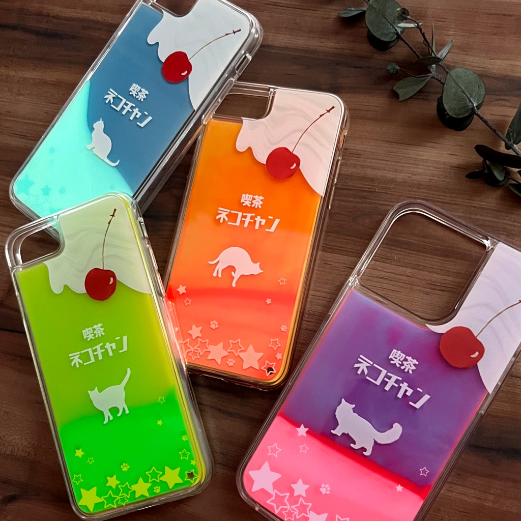 ねこねこオレンジソーダのネオンスマホケース 猫 みかん iphone14 iPhone15 iphone16 iPhone16e XR 他